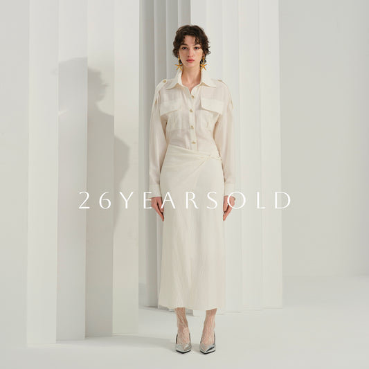 26YEARSOLD Mist Weaves Shadows Shirt Dress Ivory