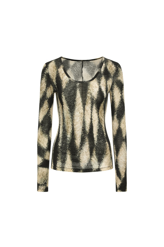U-Neck Wool Printed Top