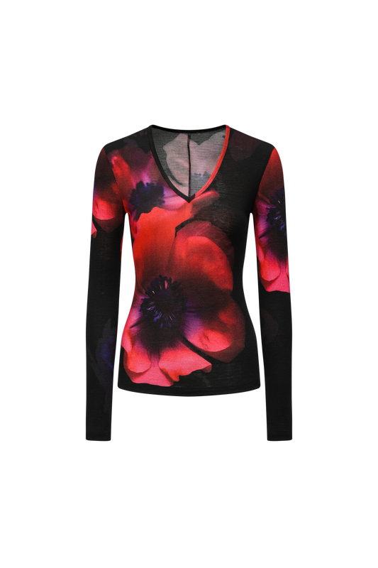V-Neck Printed Wool Knit Top