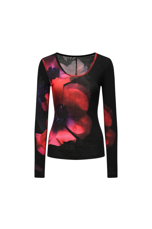 U-Neck Wool Printed Top