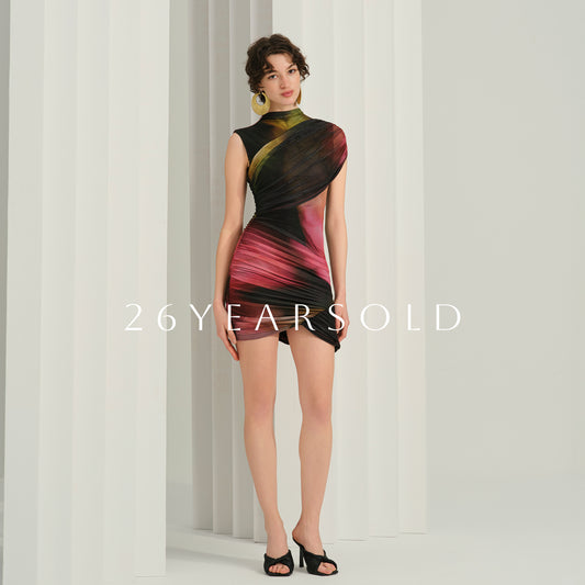 26YEARSOLD Solitary Chrysalis Print Party Dress Vivid-flower