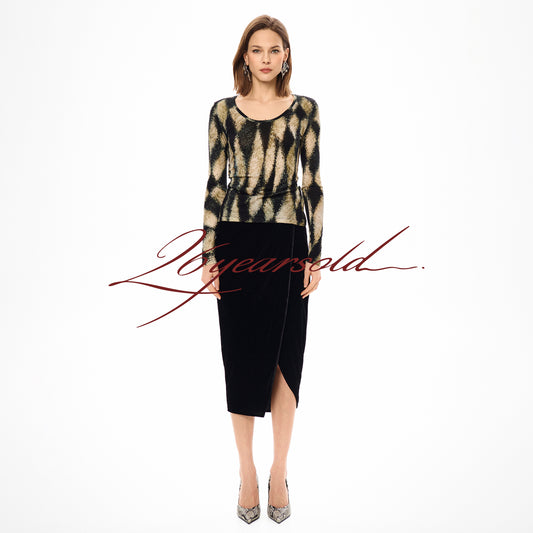 U-Neck Wool Printed Top