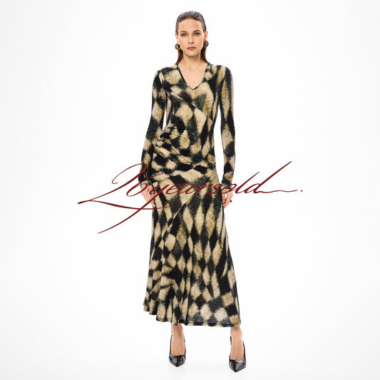 Abstract Pattern Wool Blend Maxi Dress