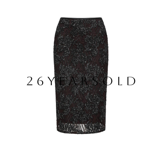26YEARSOLD Gala Glitter Midi Skirt Beaded-Black