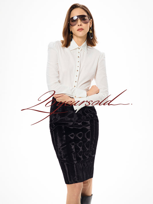 26YEARSOLD Ruched Waist Puff Sleeve Shirt White