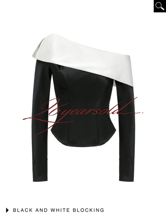 26YEARSOLD Black & White Off-Shoulder Corset Top Black