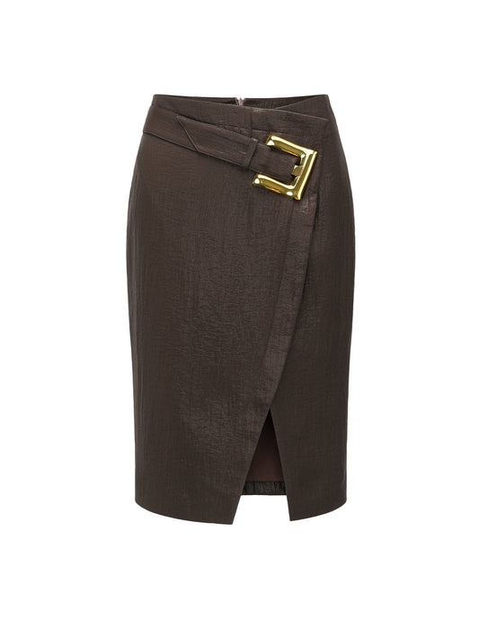 26YEARSOLD Belted Wrap Front Midi Skirt Brown