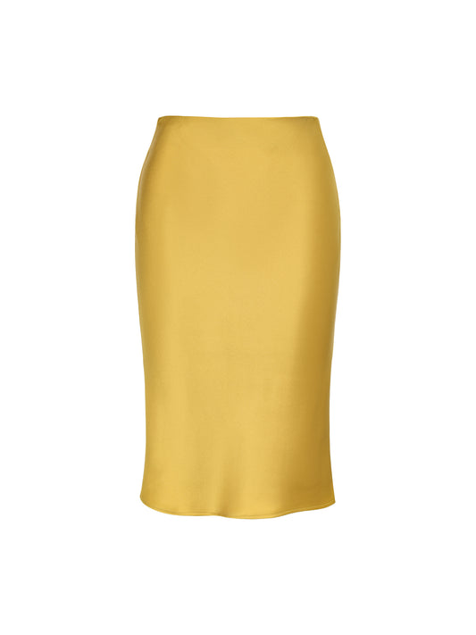 26YEARSOLD Satin Sculpting Midi Skirt Gold