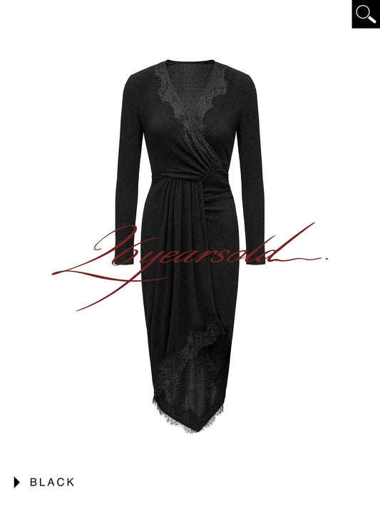 26YEARSOLD Black Lace Wrap Midi Dress Black