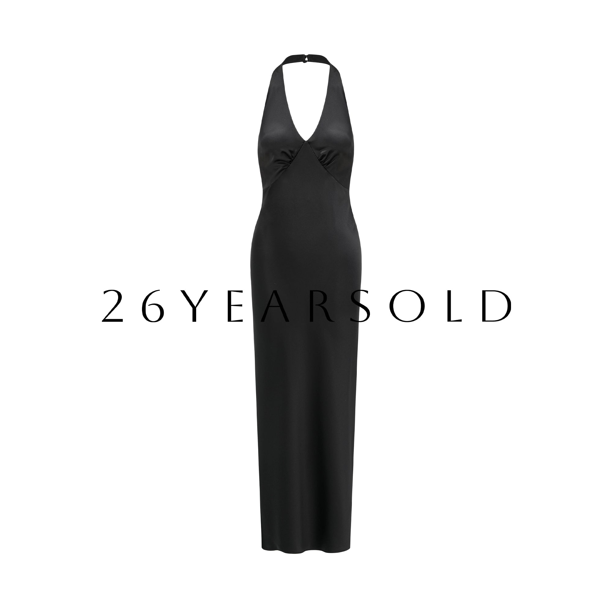 Black Elegance Acetate Satin Halter Neck Trousseau Maxi Dress 26YEARSOLD Black Elegance Acetate Satin Halter Neck Trousseau Maxi Dress 26YEARSOLD