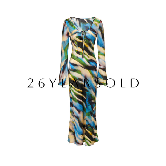 26YEARSOLD Abstract Floral Mulberry Silk Blend Maxi Dress Peacock Blue