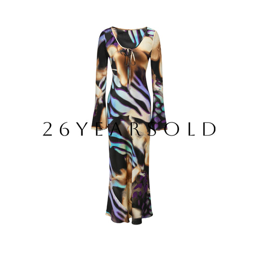 26YEARSOLD Abstract Floral Mulberry Silk Blend Maxi Dress Blue Print