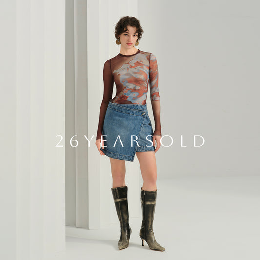 26YEARSOLD Humid Pictura Vintage Watercolor Abstract Mesh Long Sleeve Top Brown