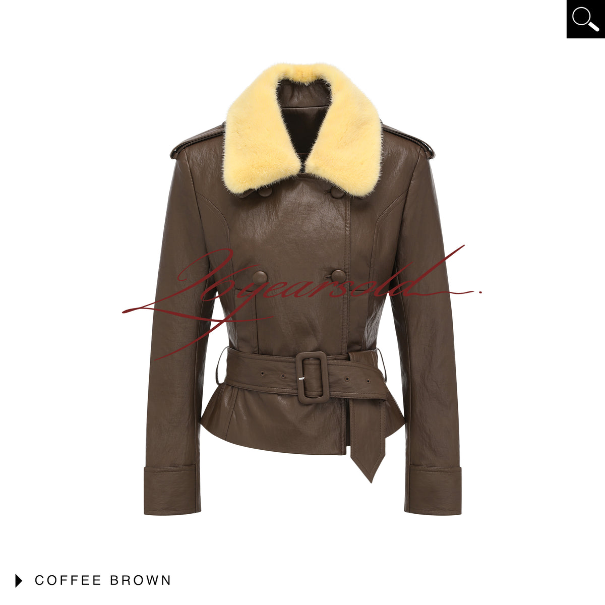 26YEARSOLD Mink Fur Collar Belted Jacket Brown