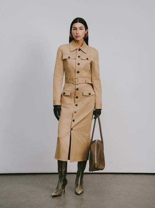 My Store Utility Style Knee- Length Dress Beige