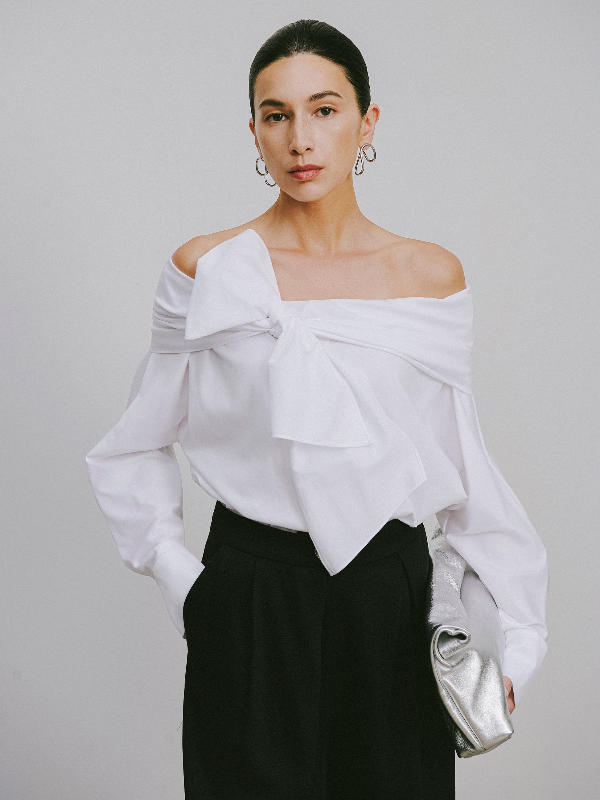 My Store One-Shoulder Blouse with Single-Loop Bow