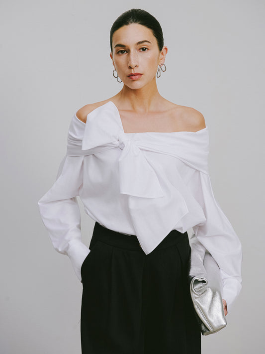 My Store One-Shoulder Blouse with Single-Loop Bow