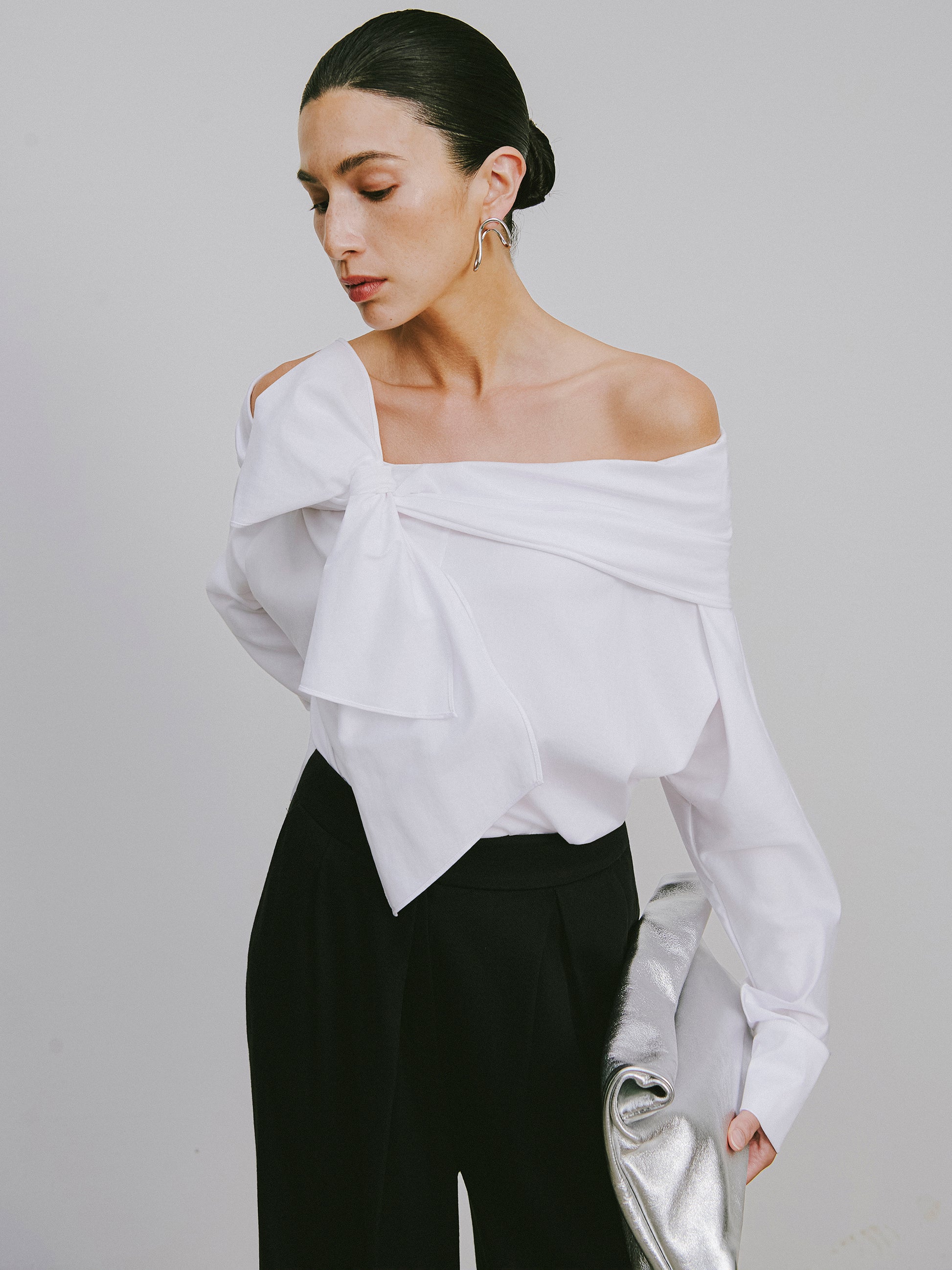 My Store One-Shoulder Blouse with Single-Loop Bow