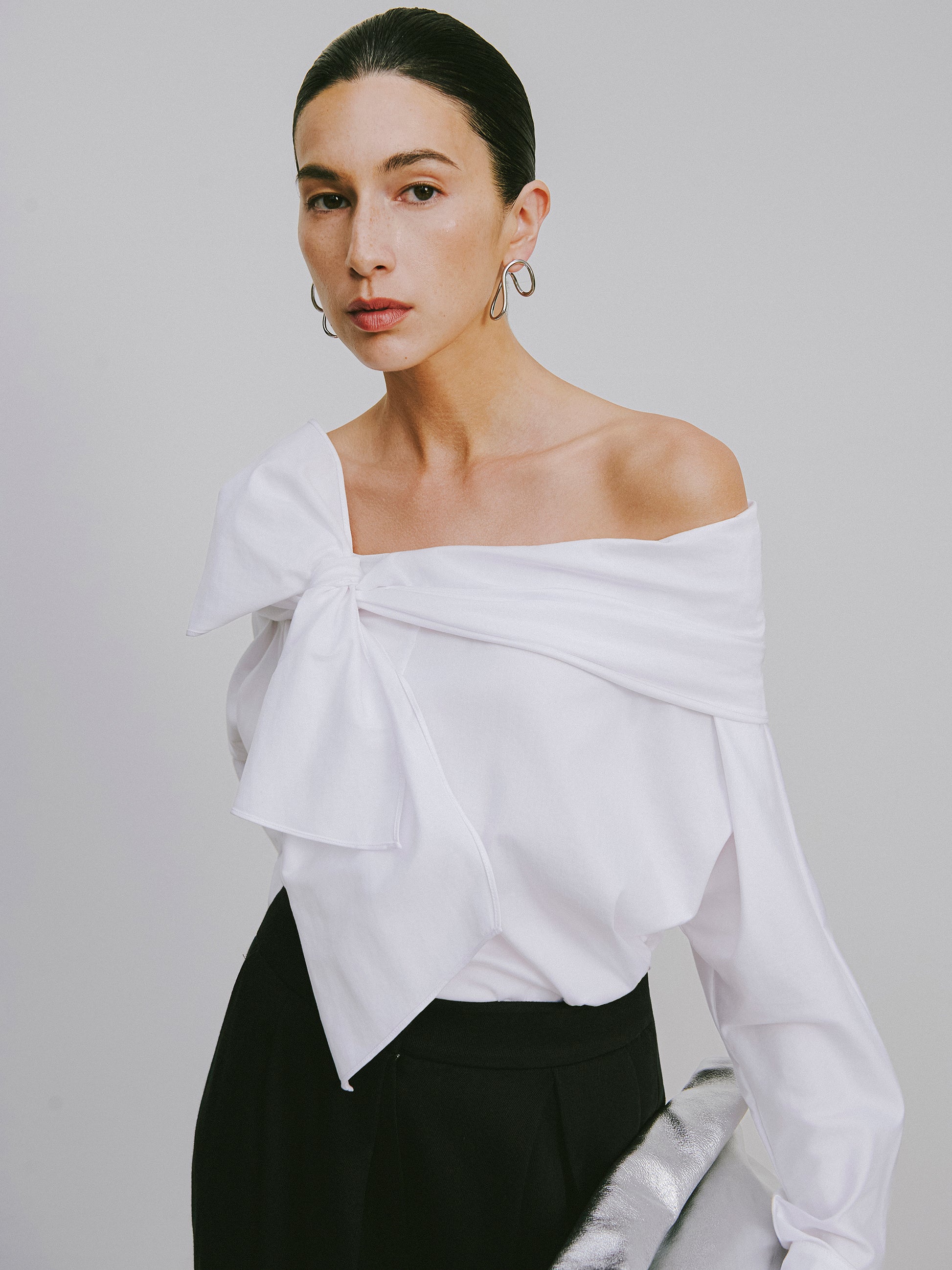 My Store One-Shoulder Blouse with Single-Loop Bow