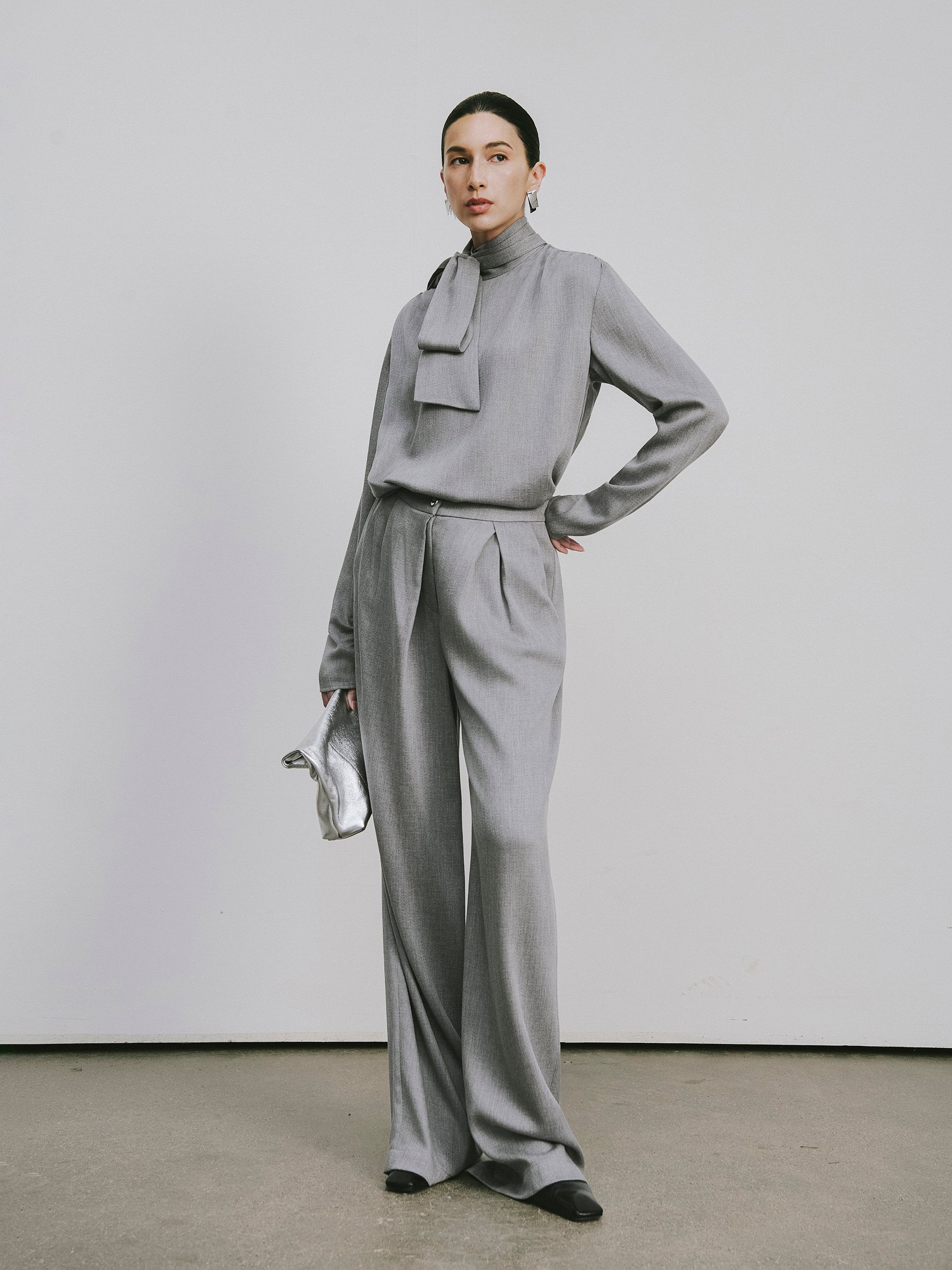 My Store Relaxed Straight-Leg Trousers in Lyocell & Wool Blend Gray