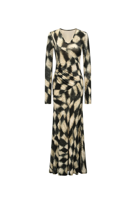 Abstract Pattern Wool Blend Maxi Dress