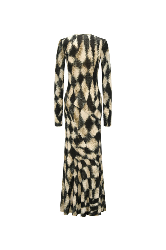 Abstract Pattern Wool Blend Maxi Dress