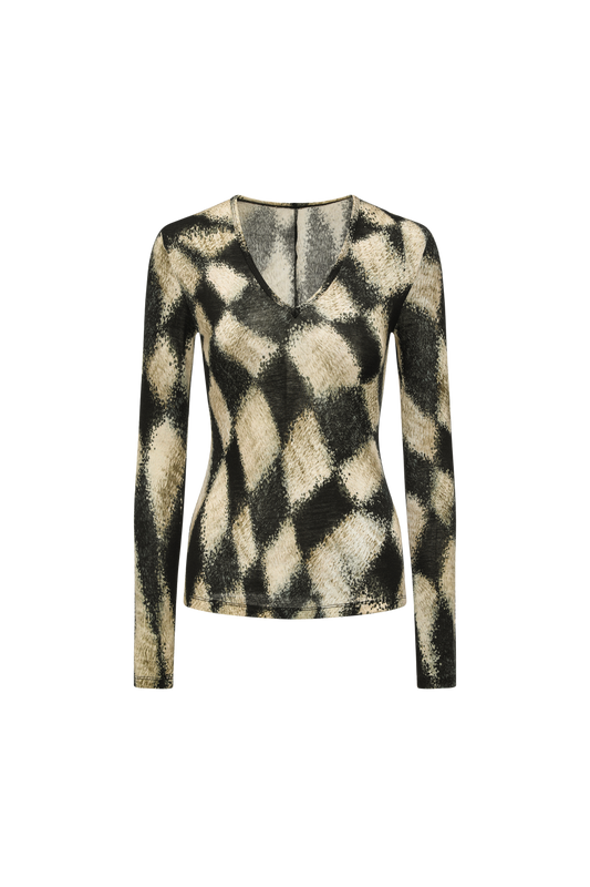 V-Neck Printed Wool Knit Top