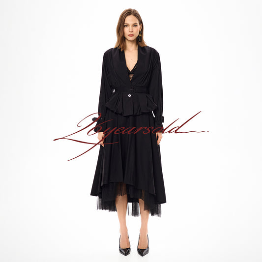 Belted Draped Collar Jacket