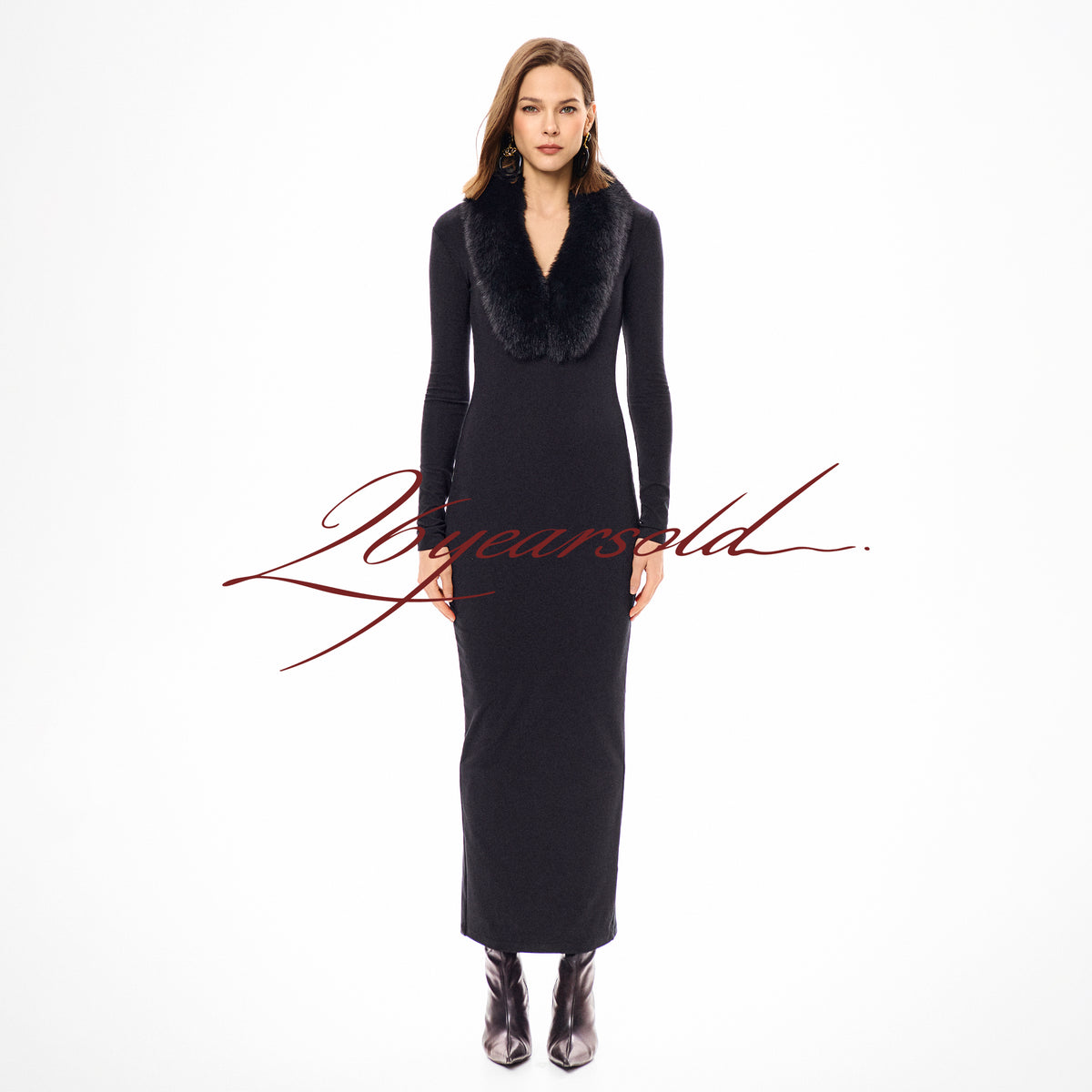 26YEARSOLD Fur-Collar Long Dress