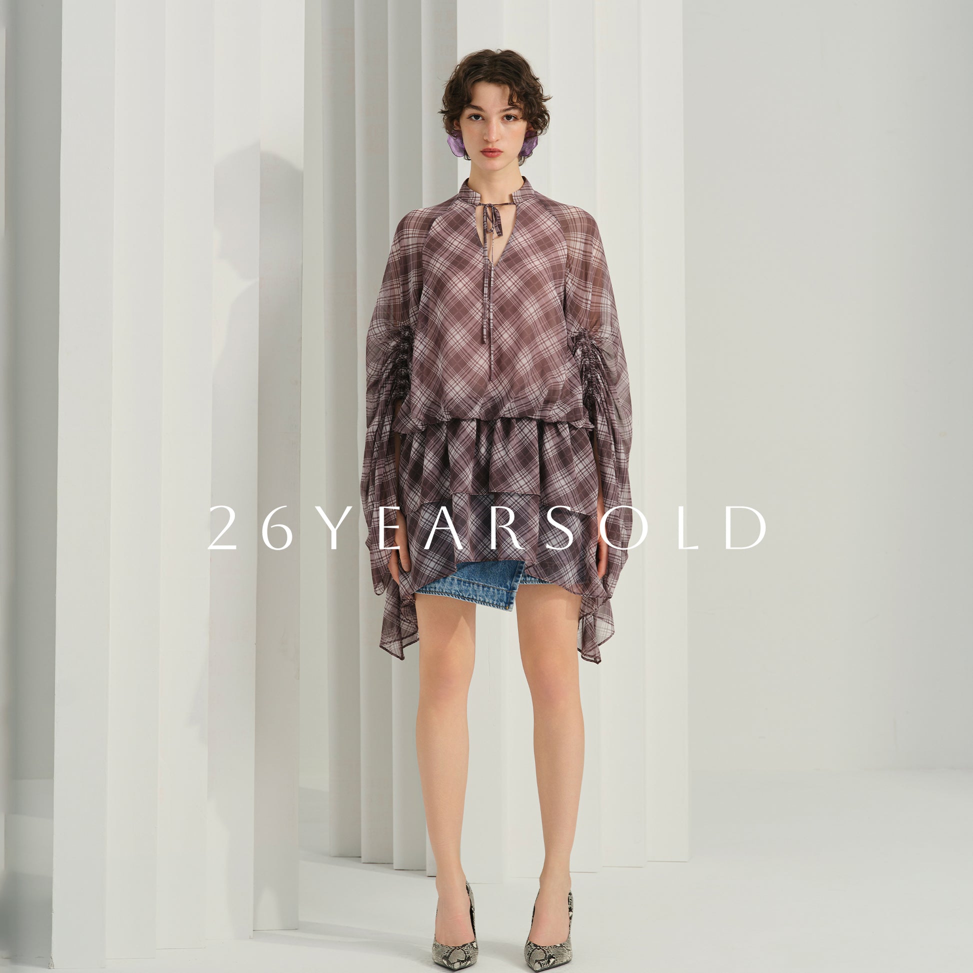 26YEARSOLD Checked Undulation Top Checked-Violet