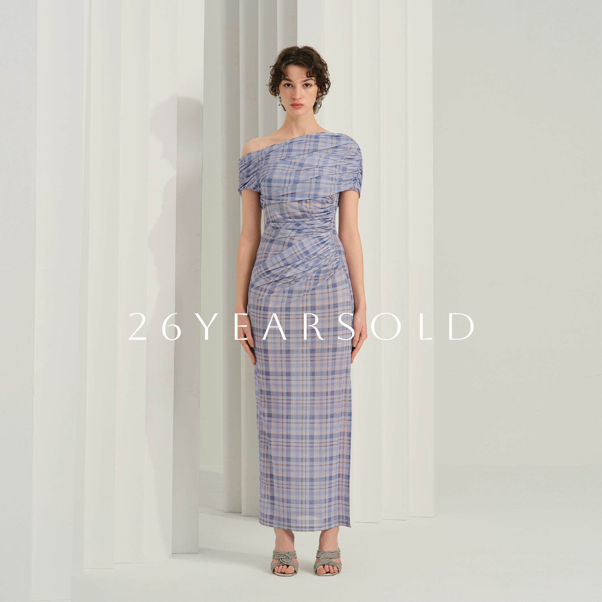 check casual dress Encore Caramel Check SS Bias Maxi Dress