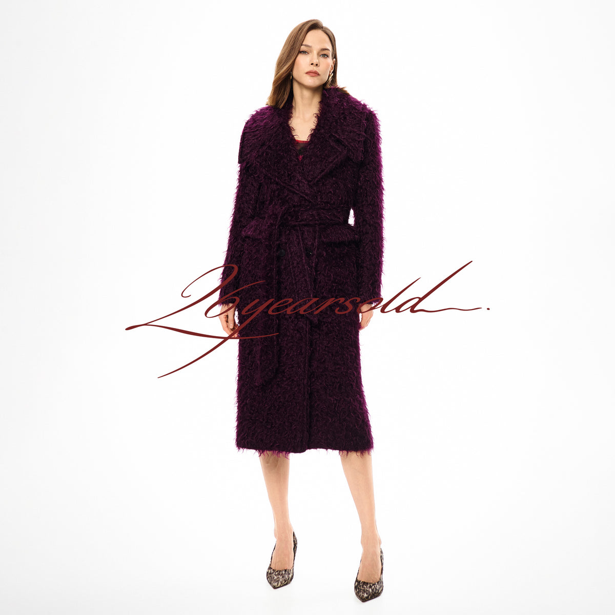26YEARSOLD Textured Mohair Blend Belted Long Coat