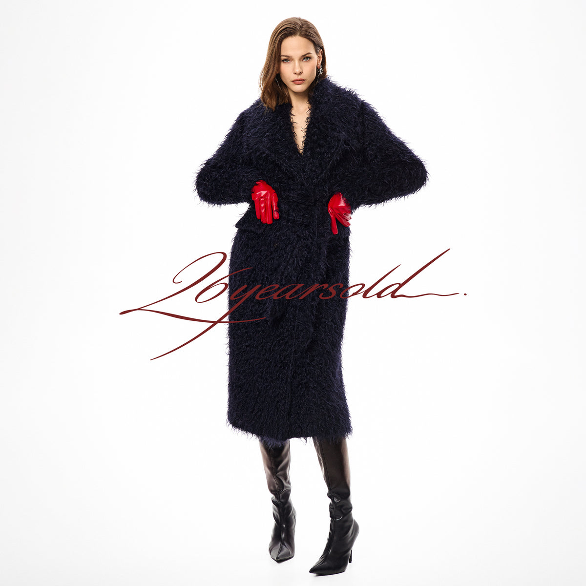 26YEARSOLD Textured Mohair Blend Belted Long Coat