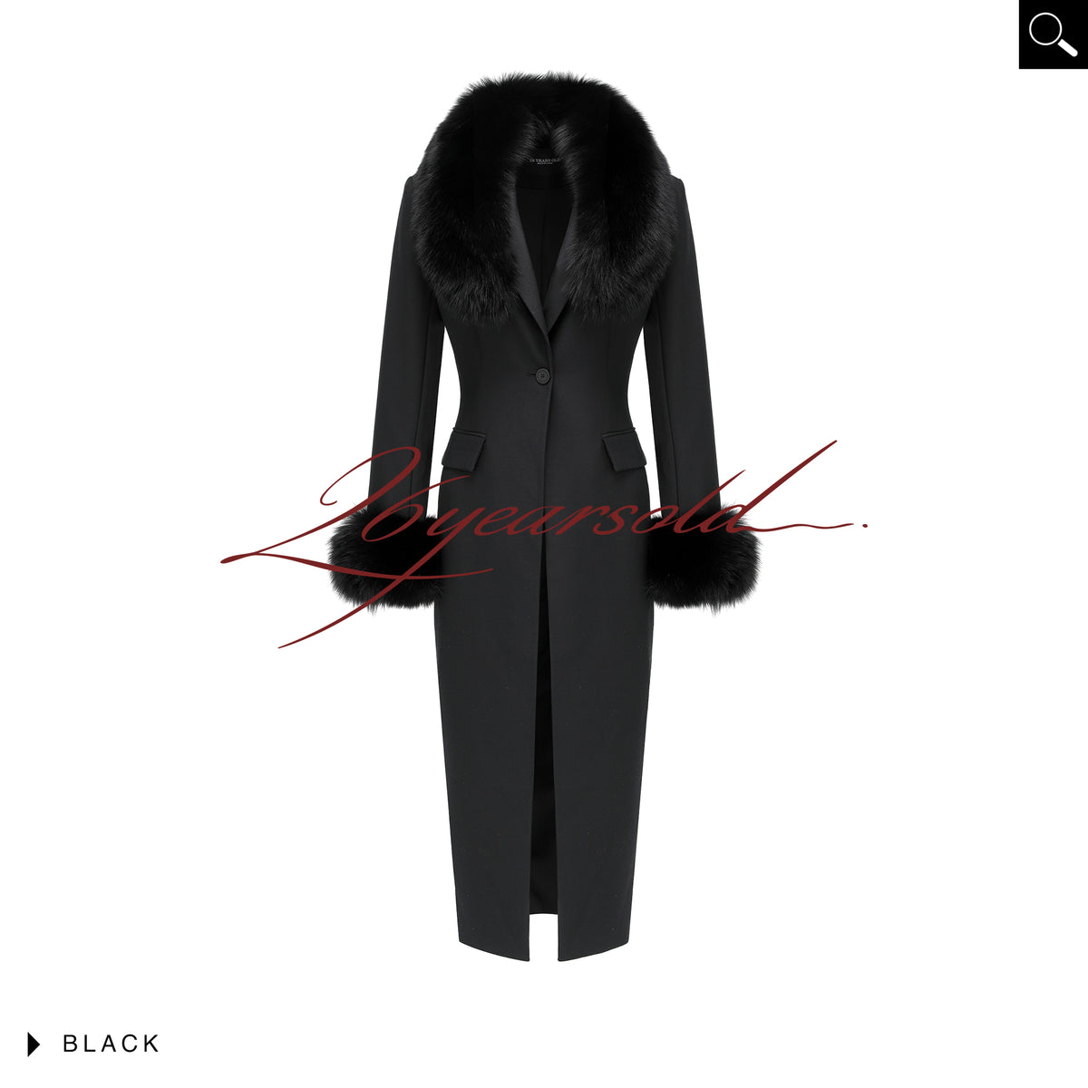 26YEARSOLD Fox Fur-Trim Wool Coat Black