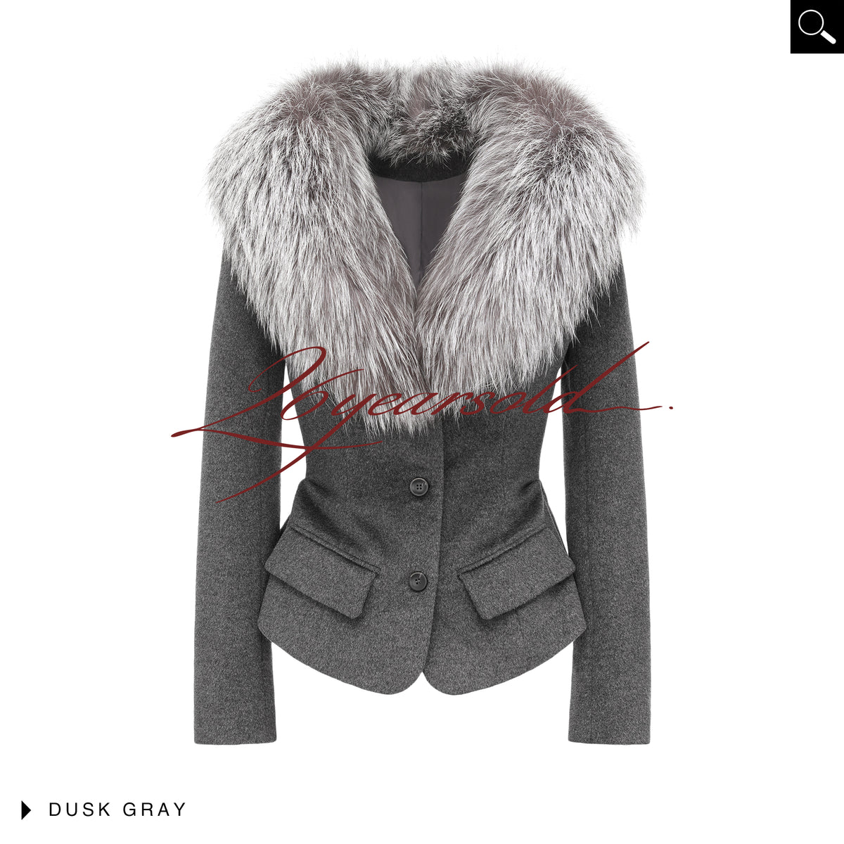 26YEARSOLD Fur-Collar Wool Blazer Grey