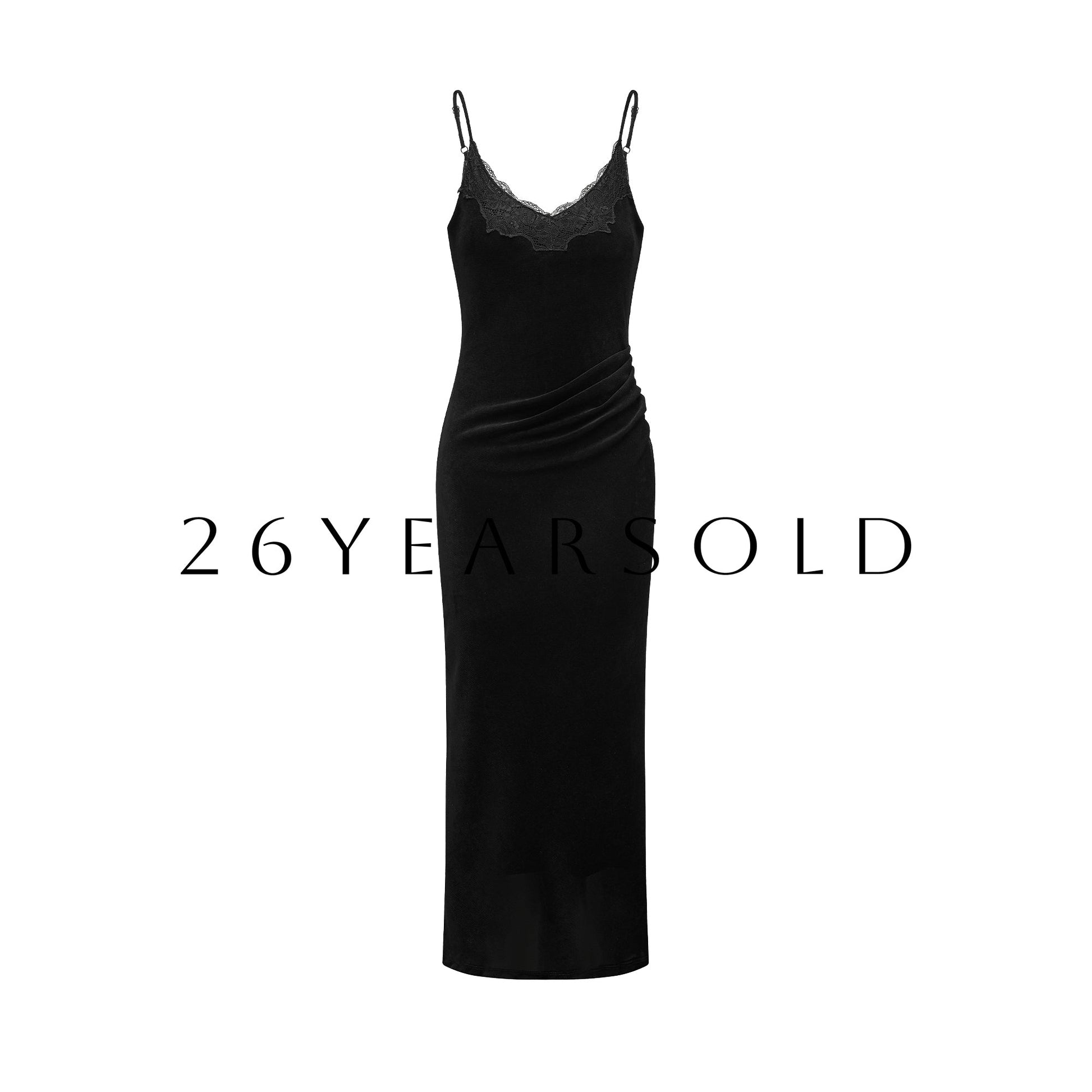 26YEARSOLD Ripple Poem Spaghetti Strap Midi Dress Midnight Black