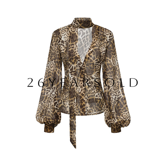 26YEARSOLD Wilderness Mystery Leopard Print Sheer Blouse Leopard