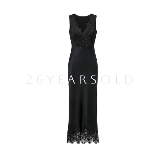 26YEARSOLD Shadow Floral Court Satin Maxi Dress Black