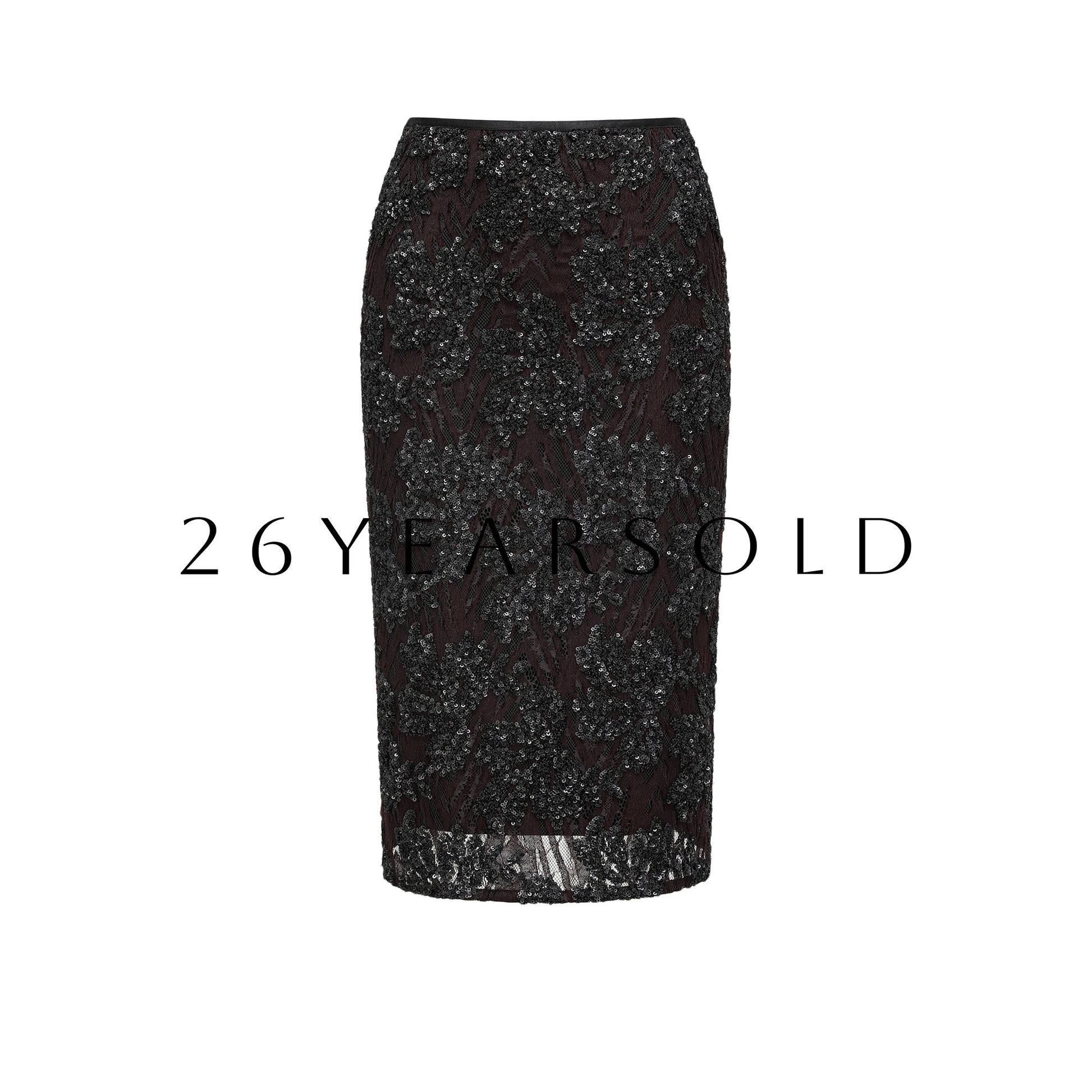 26YEARSOLD Gala Glitter Midi Skirt Beaded-Black