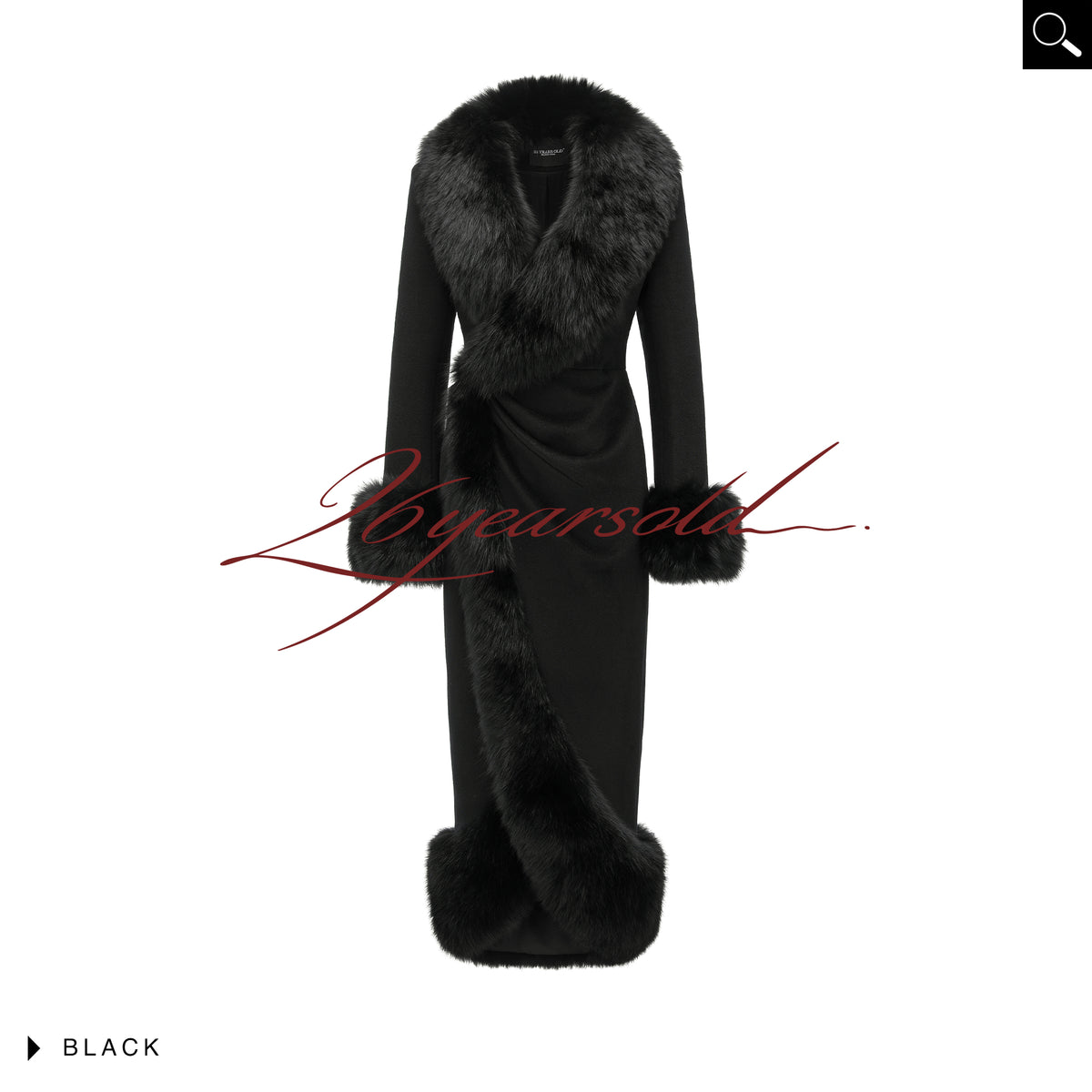 26YEARSOLD Fox Fur-Trim Wool Coat Black