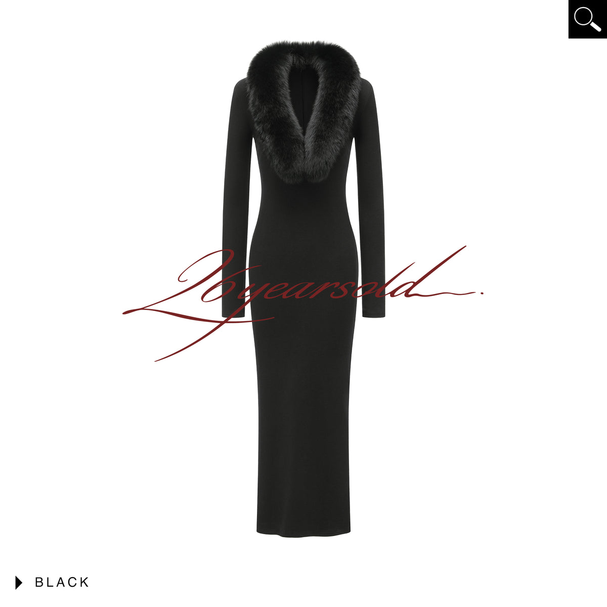 26YEARSOLD Fur-Collar Long Dress Black