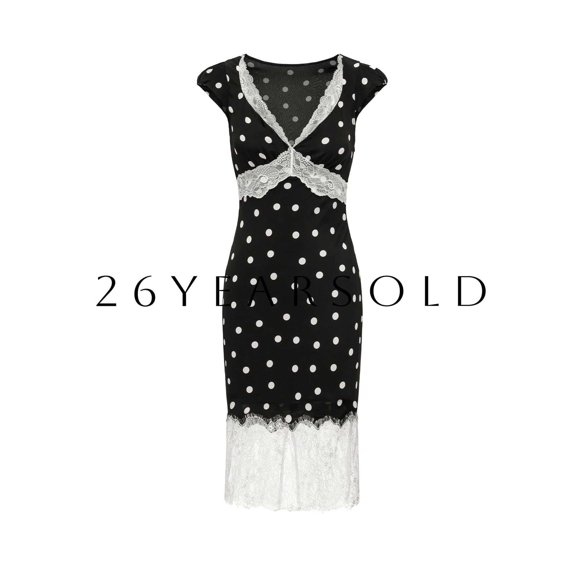 26YEARSOLD Polka Dot Muse V Neck Midi Dress Black White Dots