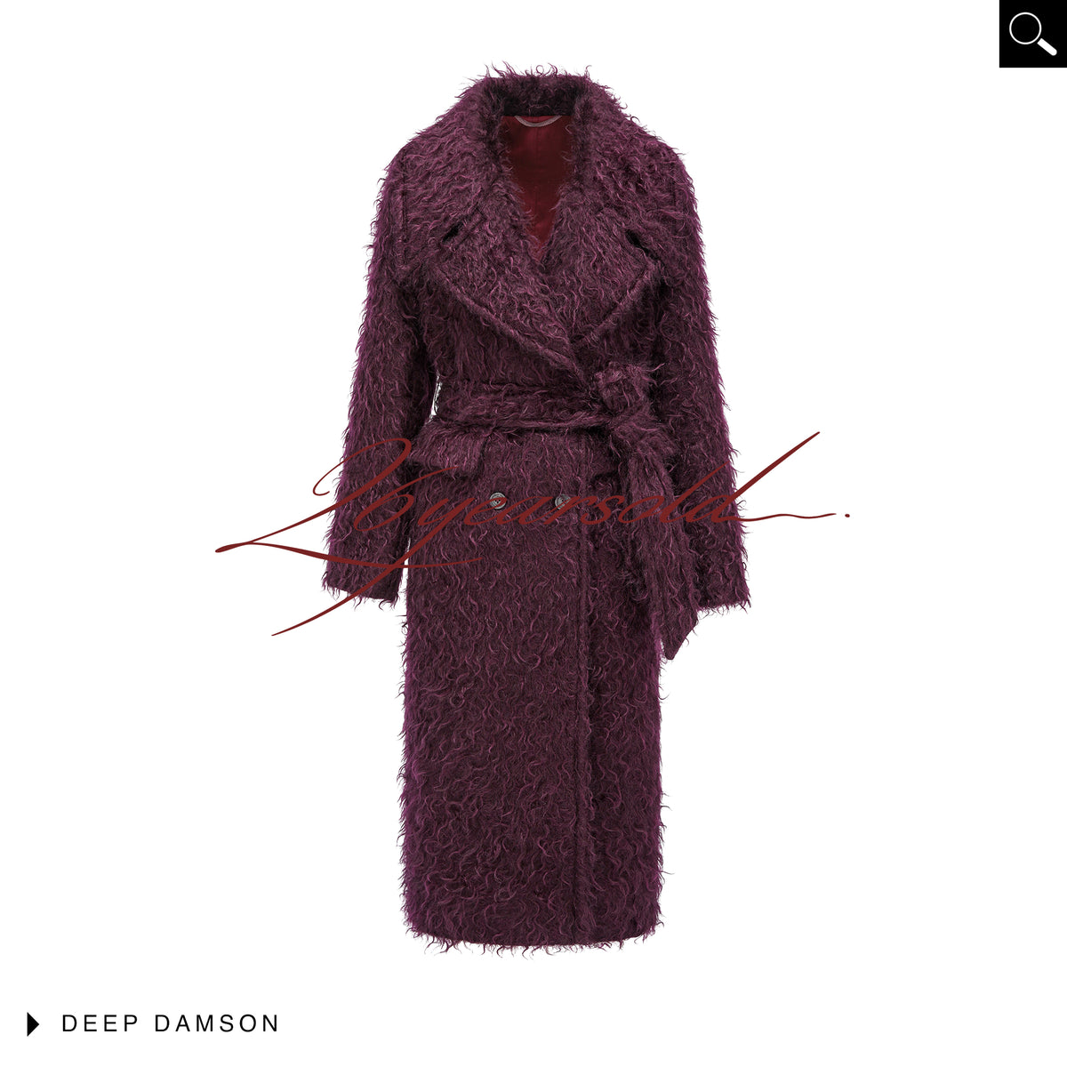 26YEARSOLD Textured Mohair Blend Belted Long Coat Deep Plum
