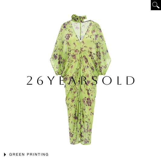 26YEARSOLD The Serenade Silk-Blend Choker Kaftan Maxi Dress Green Ivy Print