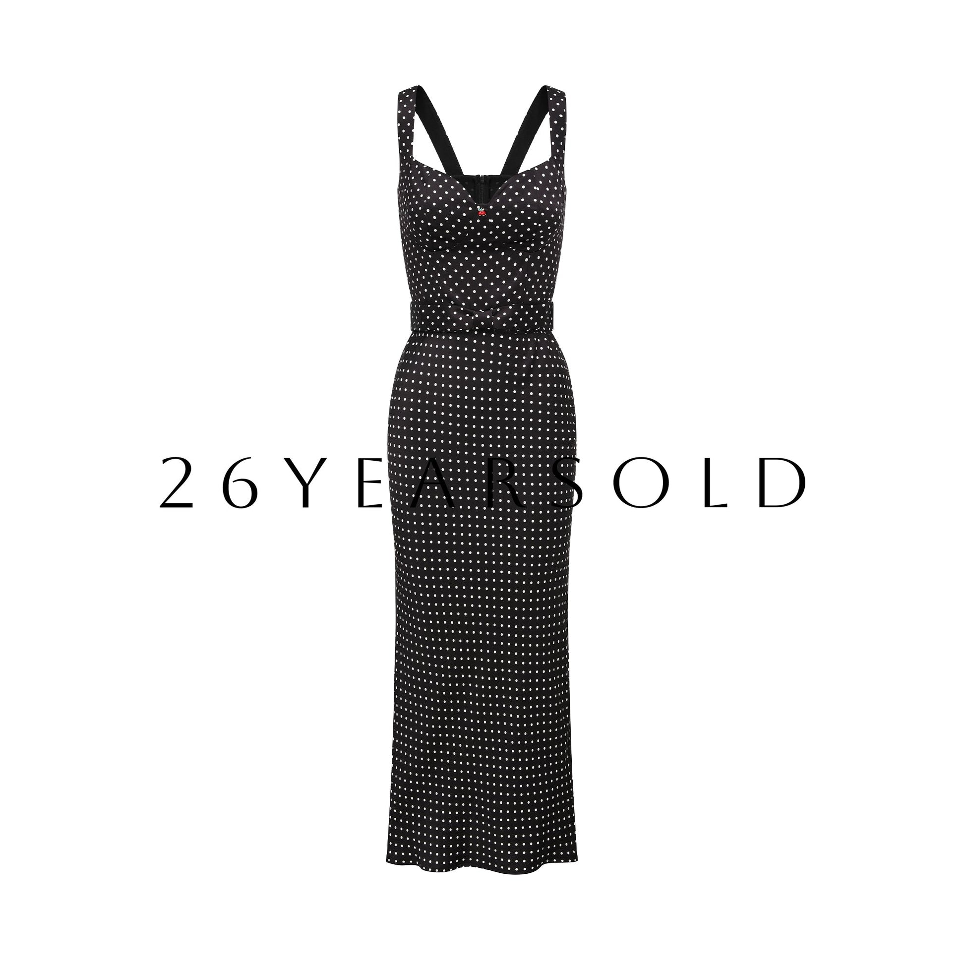 26YEARSOLD Retro Starburst Deep V Neck Polka Dot Maxi Dress
