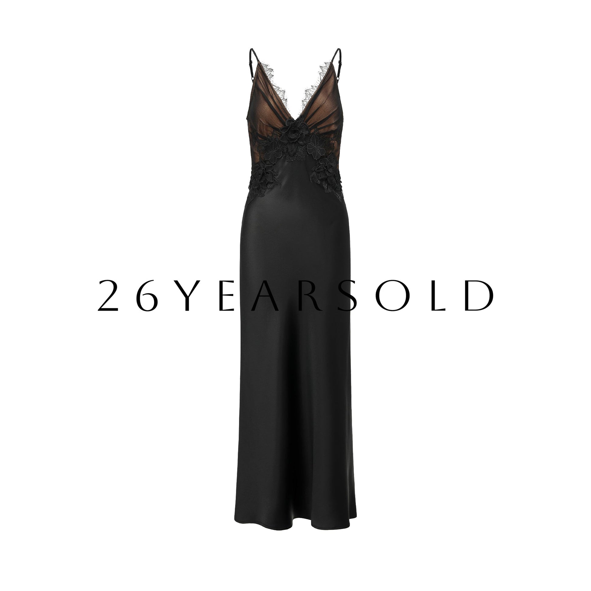 26YEARSOLD Midnight Rose Whisper Lace Satin Slip Dress Black