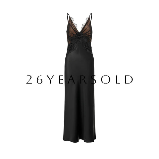 26YEARSOLD Midnight Rose Whisper Lace Satin Slip Dress Black