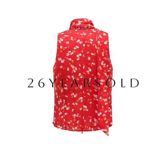 26YEARSOLD Silk Blend Impressionist Polka Dot Tie Neck Top