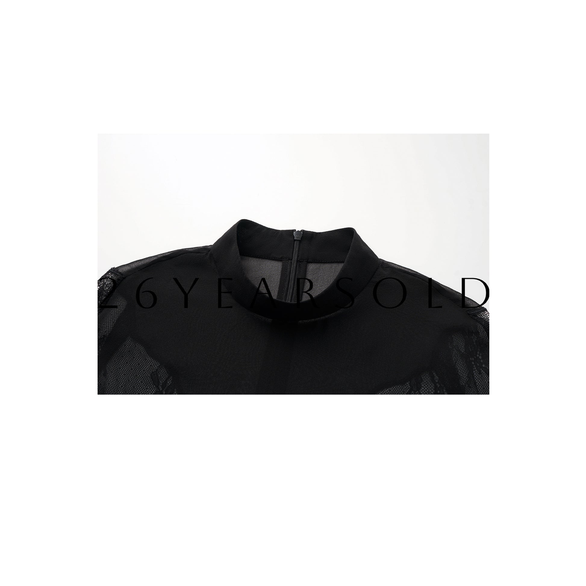 26YEARSOLD Serene Silk Mock Neck Blouse with Sheer Lace Detail