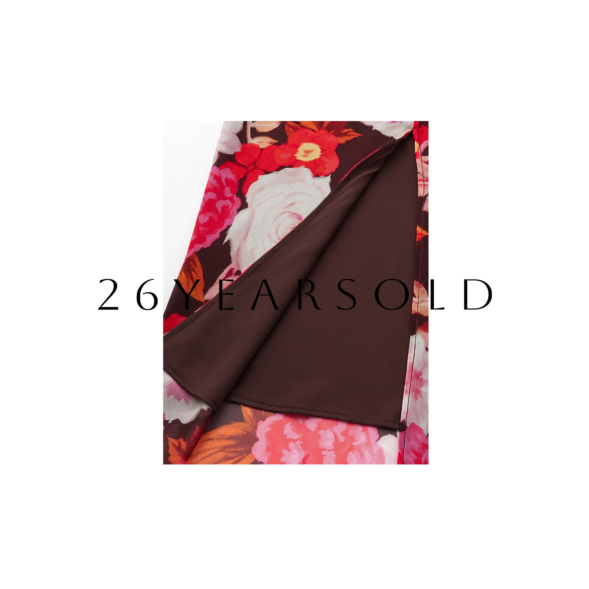 26YEARSOLD Floral Silk Halter Maxi Dress in Caramel Brown